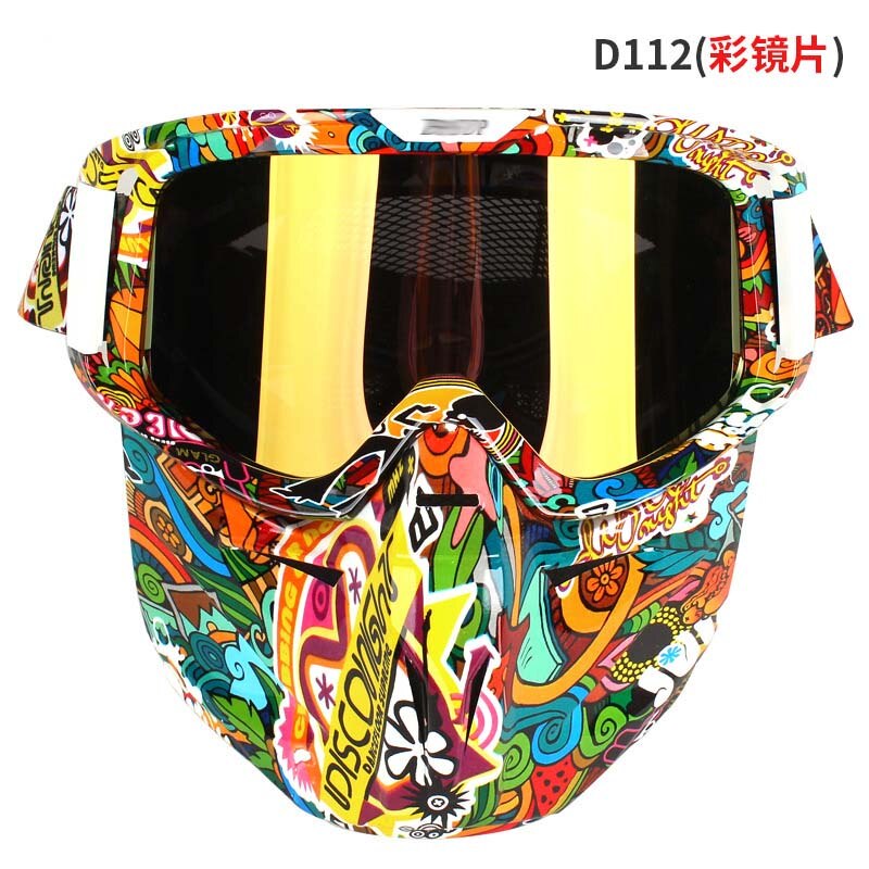 Kleurrijke motorfiets full face masker bril flexibele moto bril skibril gezichtsmasker motocross skibril atv dirt bike utv: D112- kleuren