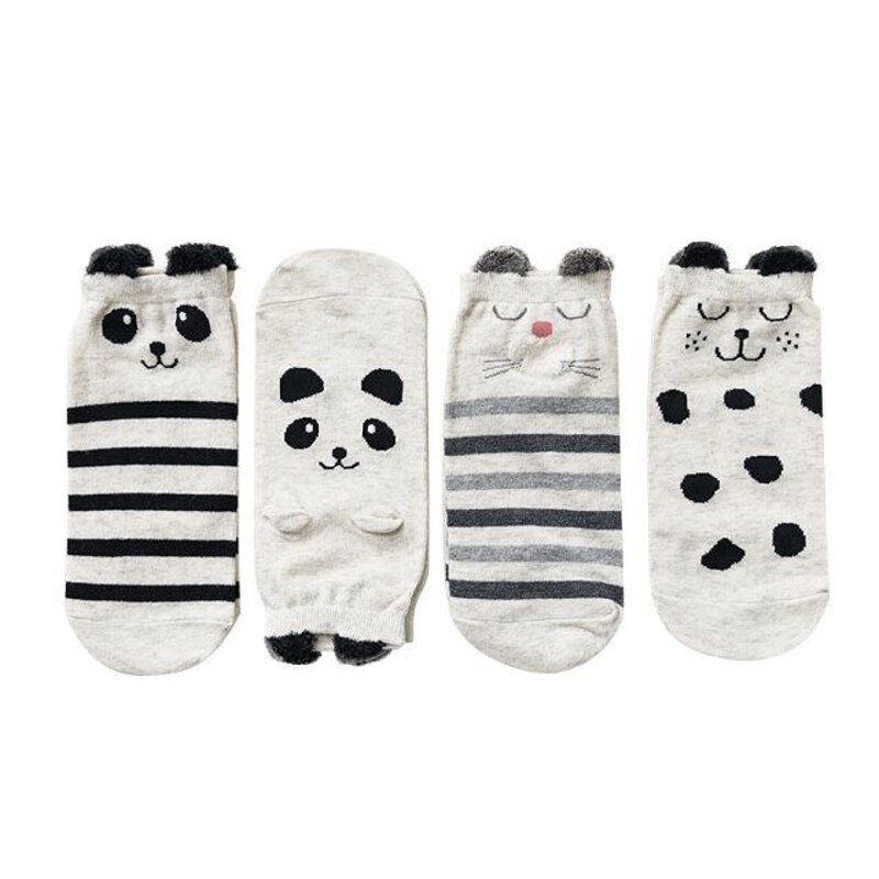 Caramella 4 pares primavera/outono bebê algodão meias meninos meninas infantil da criança 3d dos desenhos animados animal tornozelo meias assimetria antiderrapante: 56564 / XL 8-12 year