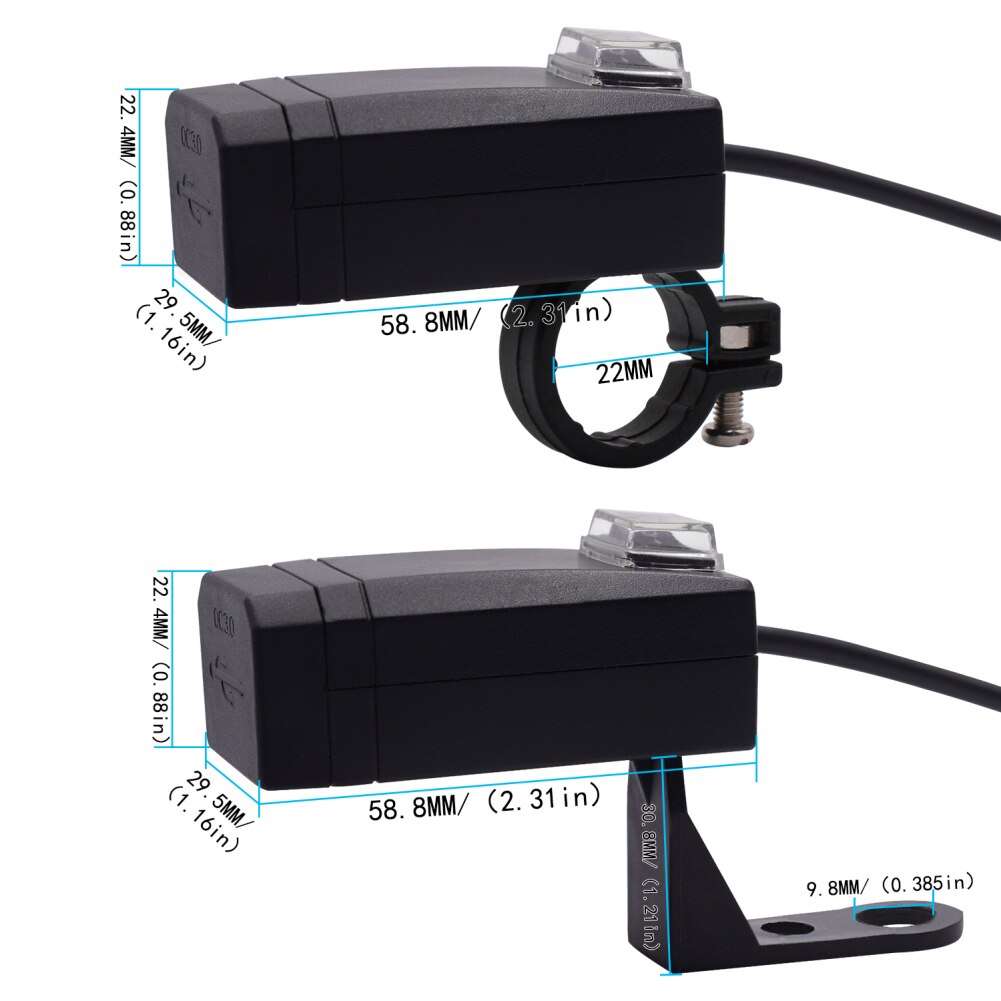 thumbnail image 2 of DC 12V-24V Motorcycle Dual Port USB Charging Dock, 3.1A Car Quick Fast 2 of 14