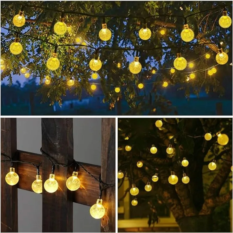 Guirlande lumineuse solaire Globe en cristal, 100 LED, guirlande lumineuse féerique, décoration de fête de noël et d'halloween, pour jardin