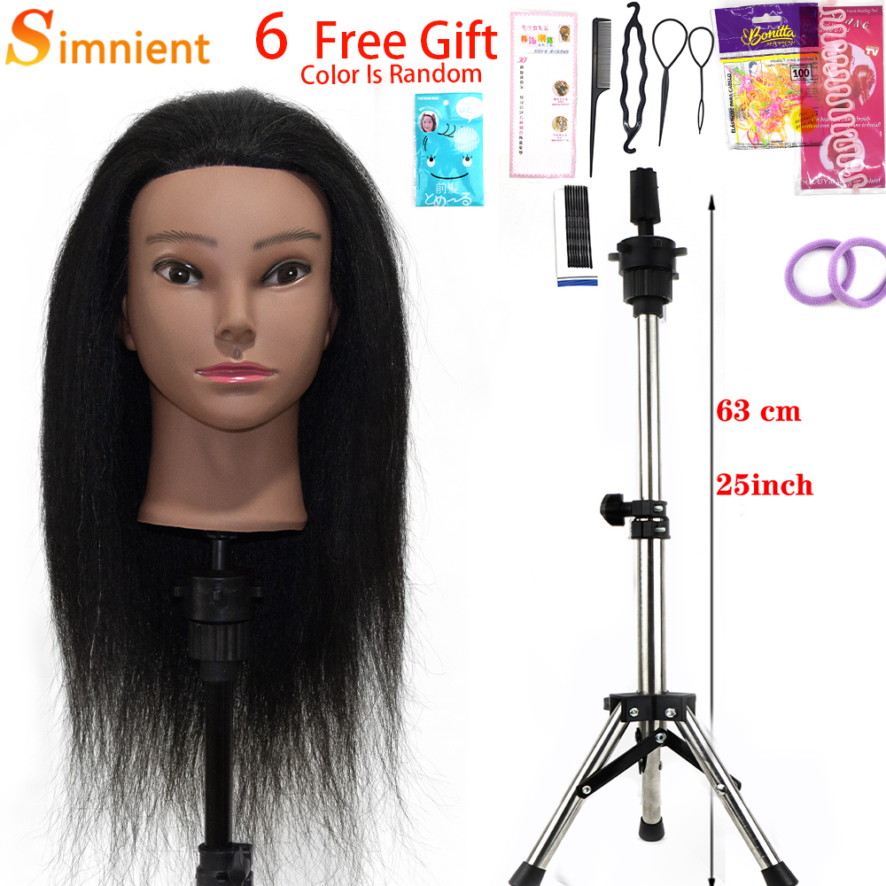 Afro Mannequin Heads With 100% Human Hair With Adjustable Tripod Hairdressing Dolls Training Head For Practice Styling Braiding: Pink