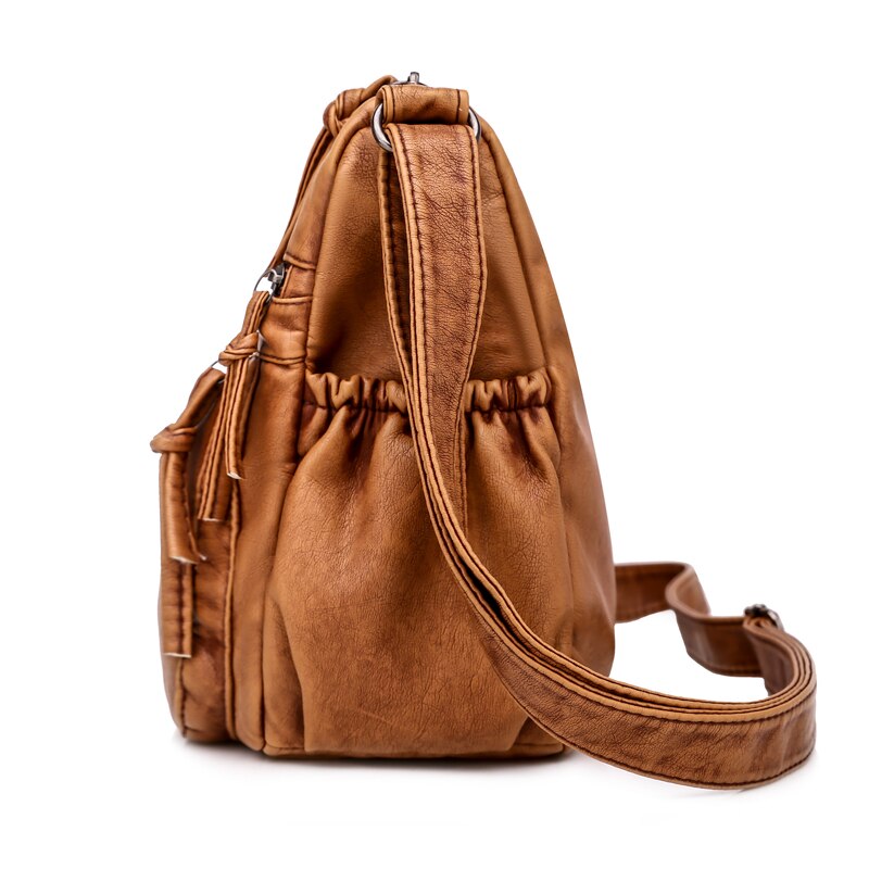 Bolso de hombro Vintage de cuero Pu para mujer, bandolera suave con múltiples bolsillos, de , con solapa