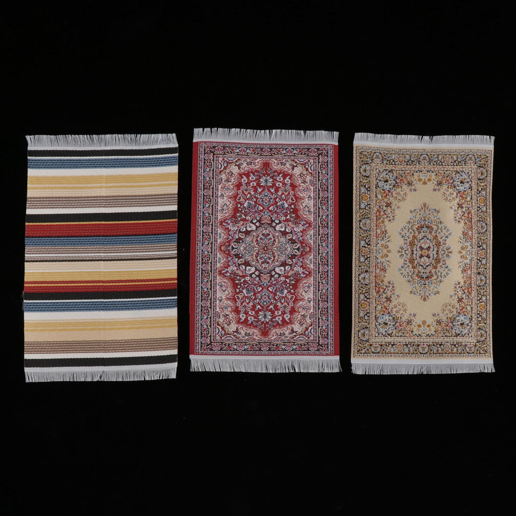 3pcs 1/12 Vintage Turkish Style Carpet Area Rug Dolls House Room Garden Life Scenes Decoration, Birthday/ Christmas