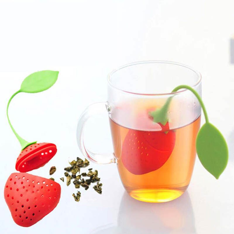 Infusor de té de silicona con forma de fresa, 1 Uds., colador de té, suministros de cocina, accesorio para tetera no tóxico