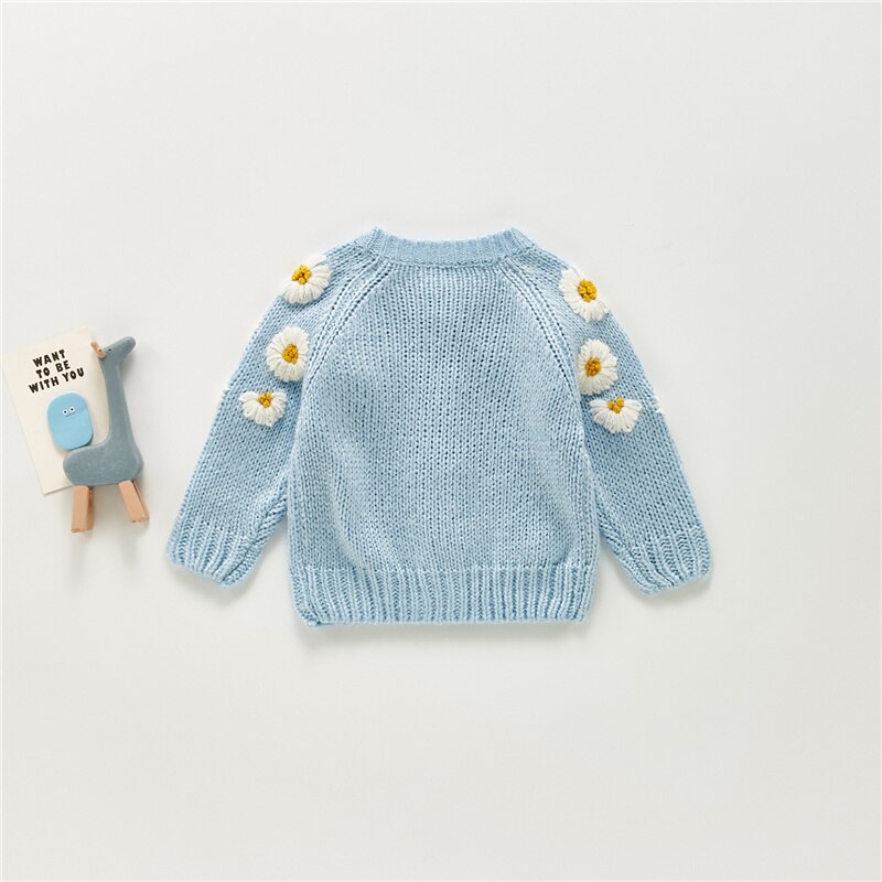 Blotona – Cardigan tricoté pour bébés filles, haut décontracté à col rond et manches longues, avec broderie marguerite, à simple boutonnage, pour l&#39;automne et l&#39;hiver