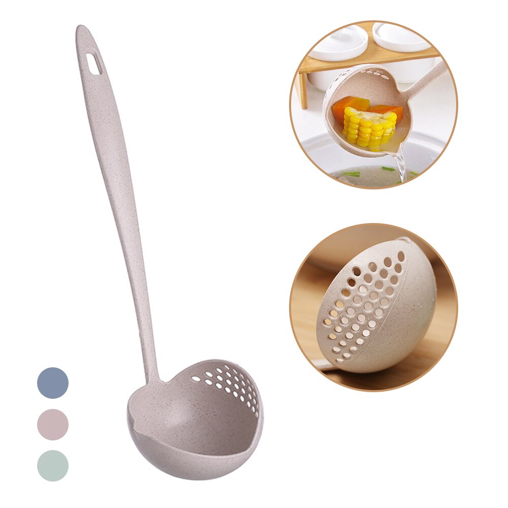 Cuchara de sopa con mango largo 2 en 1, colador de cocina para el hogar, cuchara creativa, cucharón de la vajilla de plástico, utensilios de cocina