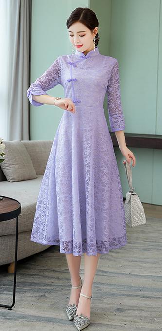 Chinese Dress women improved qipao chinese style aodai bride wedding dresses cheongsam female qipao dress: color2 / S