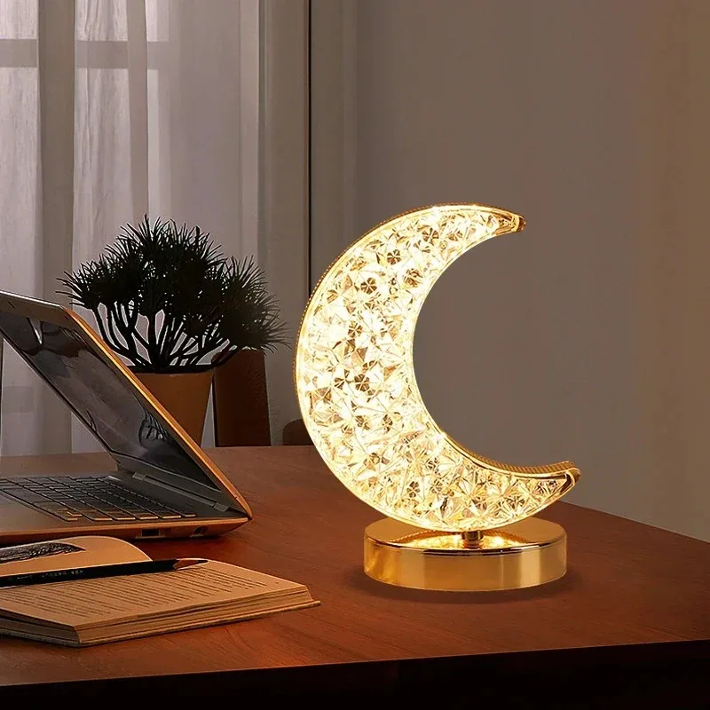Nattlys soverom krystall berøringsdimming rom interiør estetikk usb nattbordslampe ledet stemningsfull bord 3d månelampe
