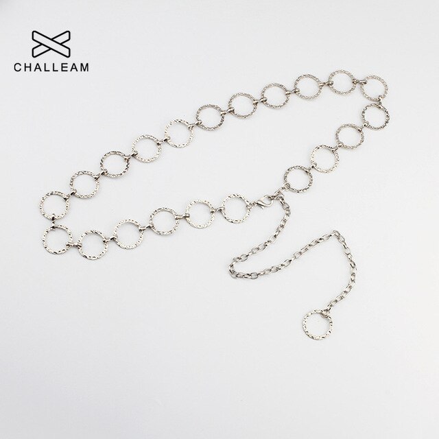 Aolly Heart Chain Belt Clothes Belt Women's Lady Chain Gold Narrow Silver Chunky Fringes Belt Hip 137: Silver Circle