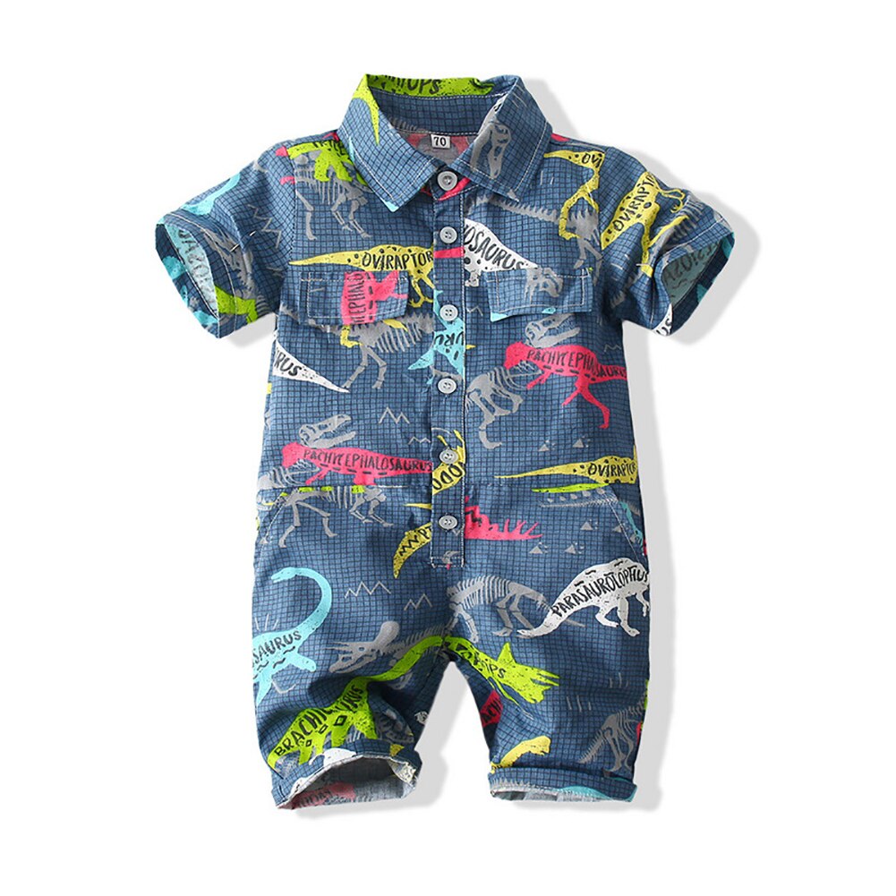 Summer Children Clothes Baby Boys Clothes Set Dinosaur Printed Turn-down Collar T-Shirts Tops+ Shorts 2PCS/Suit Infant Clothing main image 1