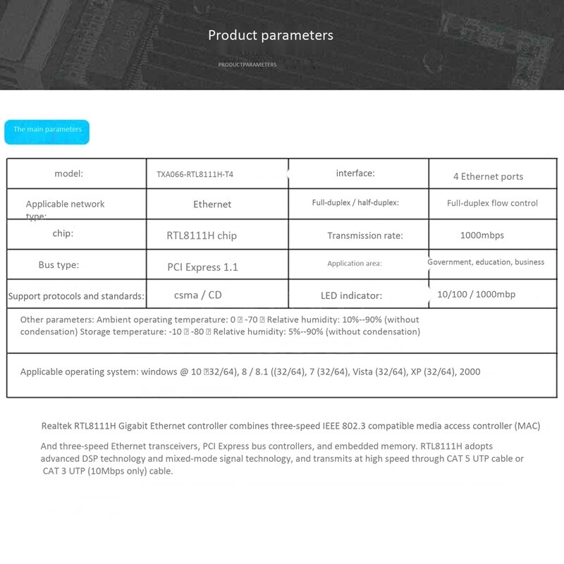 Carte réseau Gigabit 4 ports 4 ports RJ45 adaptateur réseau PCI-E PCI Express avec Realtek 8111H TXA066