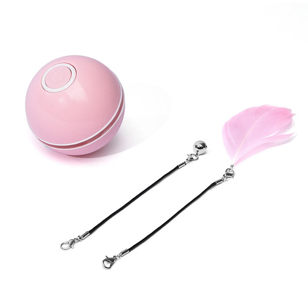 Juguete interactivo para gatos con carga USB, bola giratoria automática, juguete de plumas, LED/campana integrada: Rosa