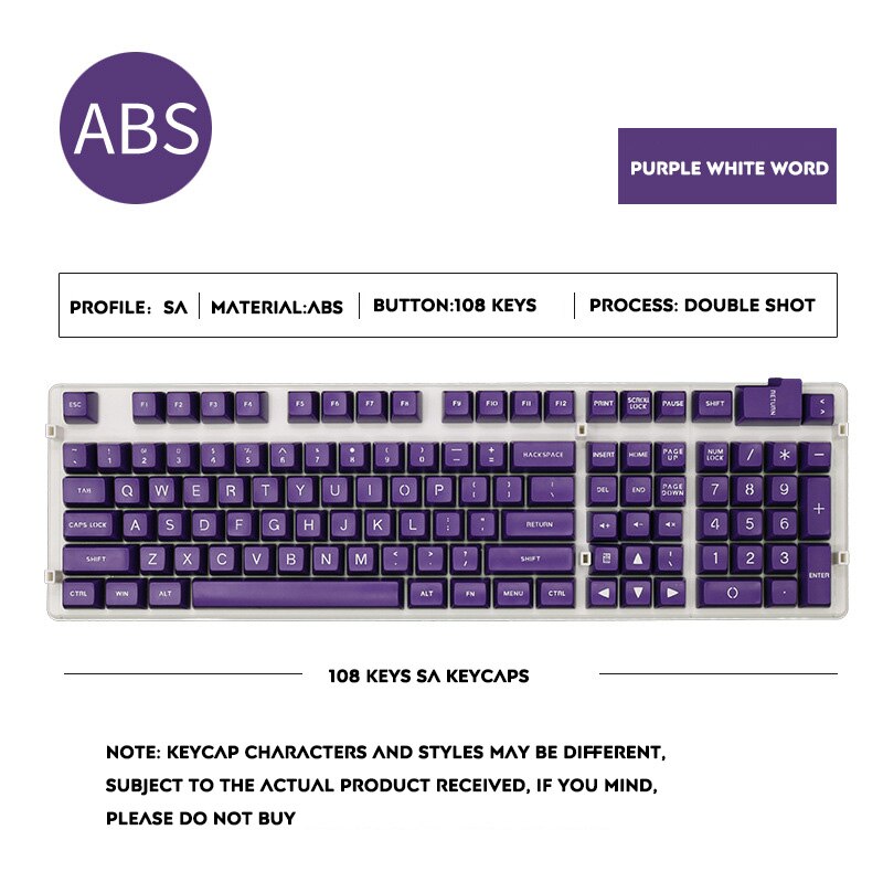 108 schlüssel SA Profil Keycap Große Schrift Opaque Ball Kappe Doppel Schuss Personalisierte Keycap Für Cherry MX Schalter Mechanische Tastatur: Purple