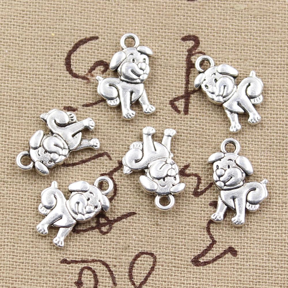 20Pcs Charms Dubbelzijdig Mooie Hond 17X12Mm Antiek Zilver Kleur Hangers Maken Diy Handgemaakte Tibetaans Zilveren kleur Sieraden