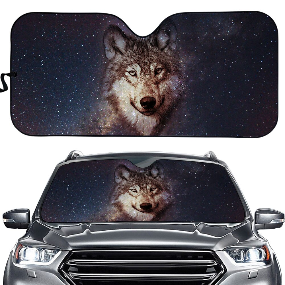 Windshield Sun Shade for Car Cool 3D Moon Wolf Printed Front Windshield Sunshade for Men Protect Car Interior Shade: YSFA0748HC