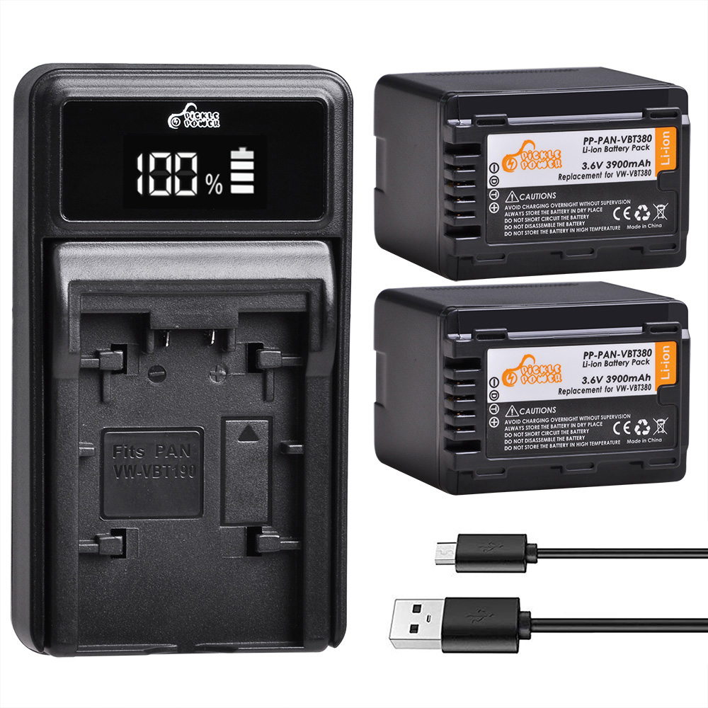 Vw-vbt 380 batteri 3900 mah + ledet oplader til panasonic hc -v720 v727 v730 v110 v130 v160 v180 v201 v750 v757 v760 v770: 2 batterier 1 oplader