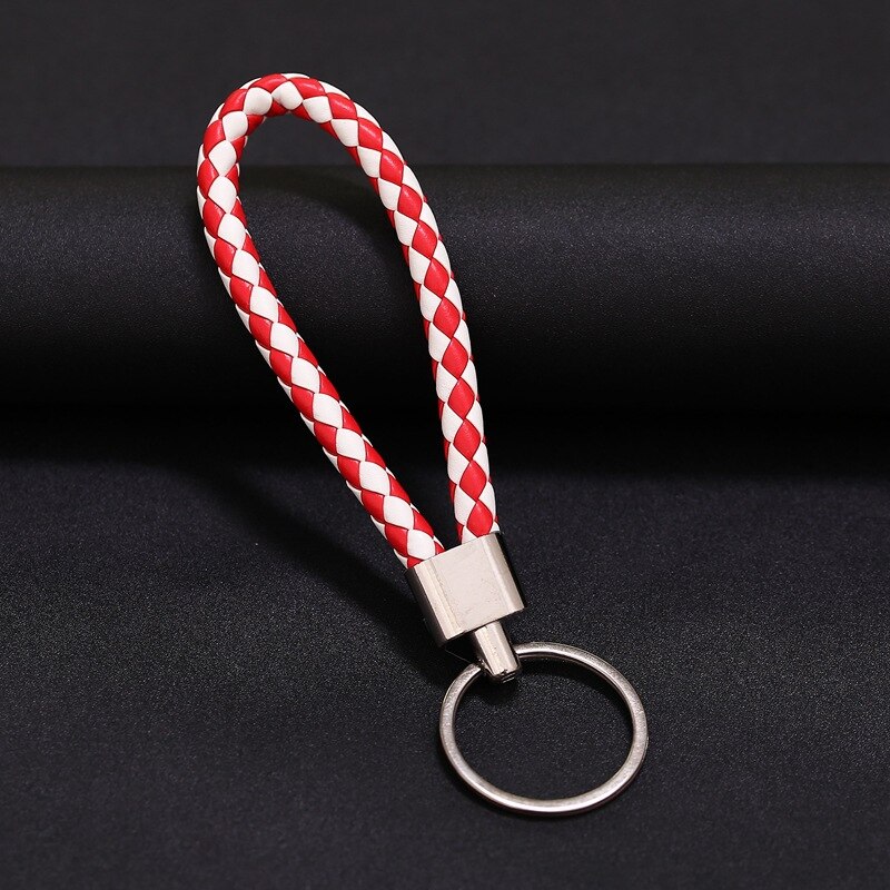 Geweven Lederen Touw Auto Sleutelhanger Sleutelhanger Hanger Kunsten En Ambachten Touw Sleutelhanger: Red and White