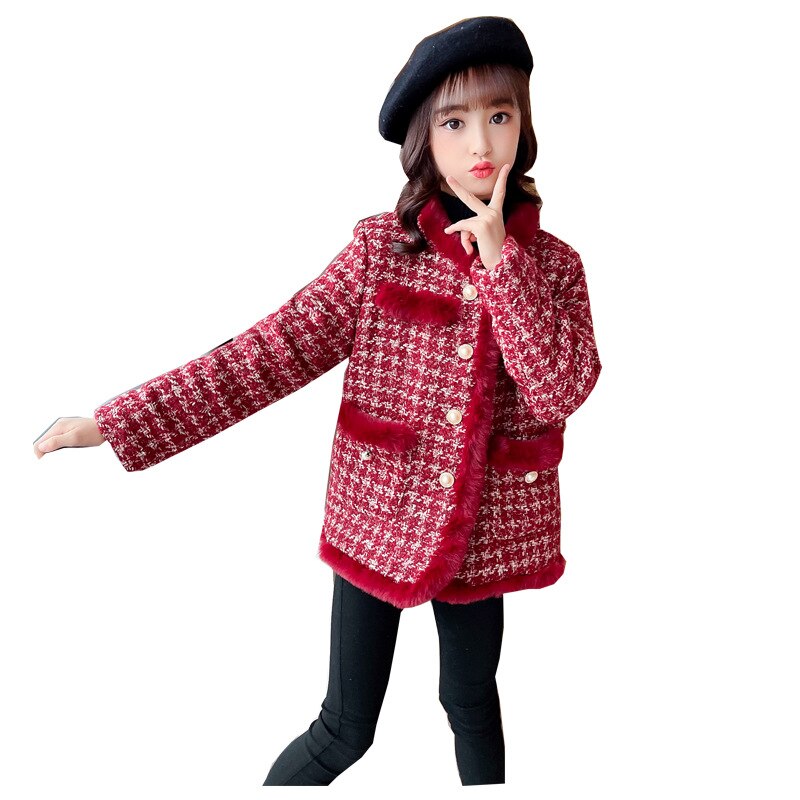 Cappotto per ragazze inverno 2021 nuovo piccolo profumo stile tweed trapuntato per bambini ispessito cappotto di natale e capodanno