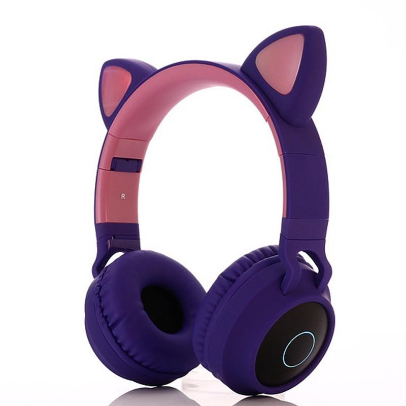 BT028C Bluetooth 5.0 casque sans fil pliable LED oreille Flash mignon rose écouteurs avec Microphone mains libres pour: Purple