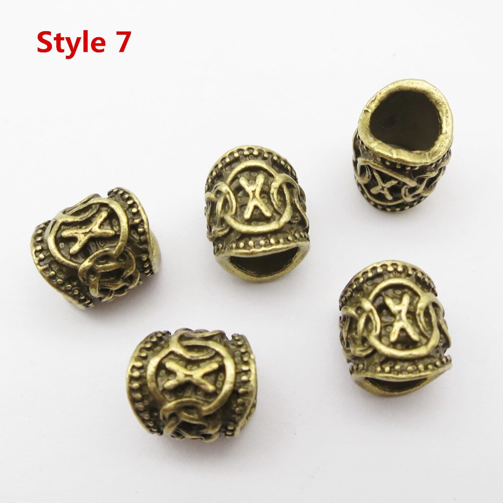 24Pcs/5Pcs Brons Viking Rune Haar Vlecht Dread Dreadlock Baard Kralen Ringen Buizen Voor Mannen Vrouwen Haar accessoires: 5pcs Style 7
