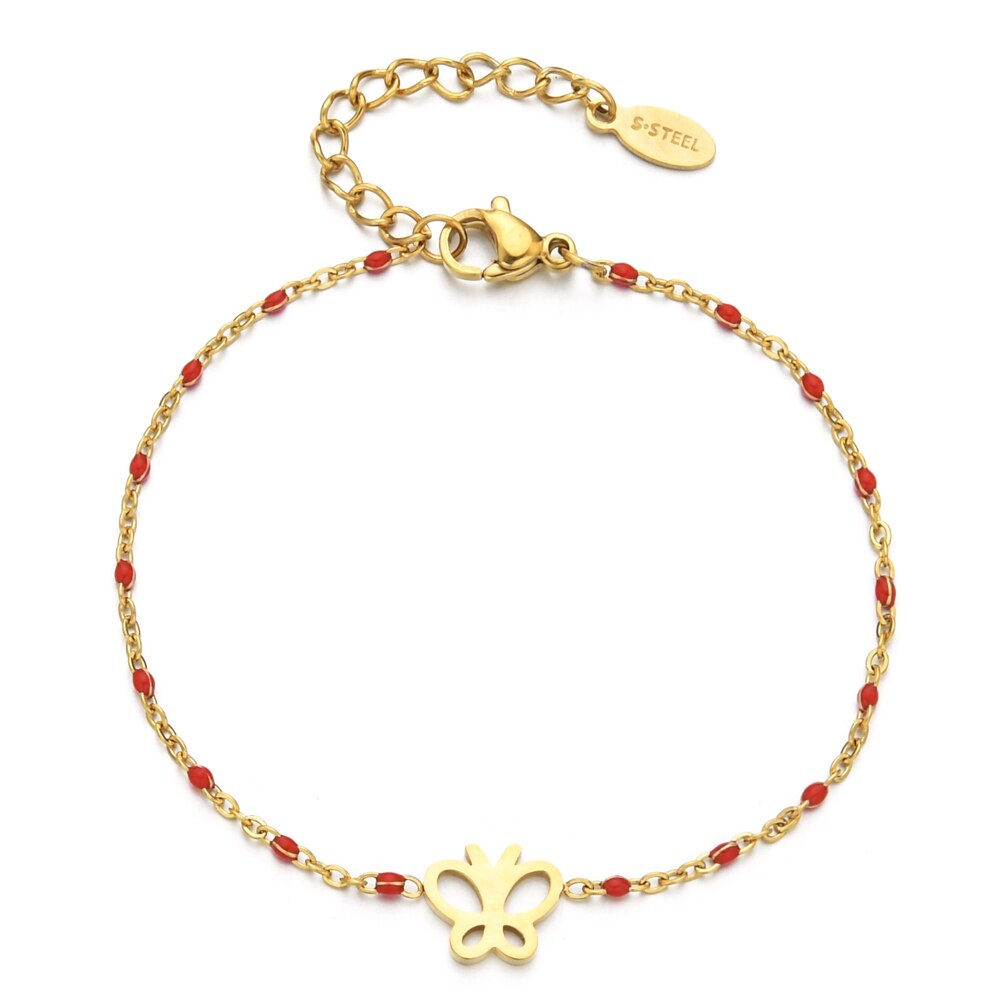 Zmzy eenvoudige ketting, schattige vlinderarmbanden en bangles voor vrouwen, roestvrijstalen trouwsieraden, pulseira: Rood