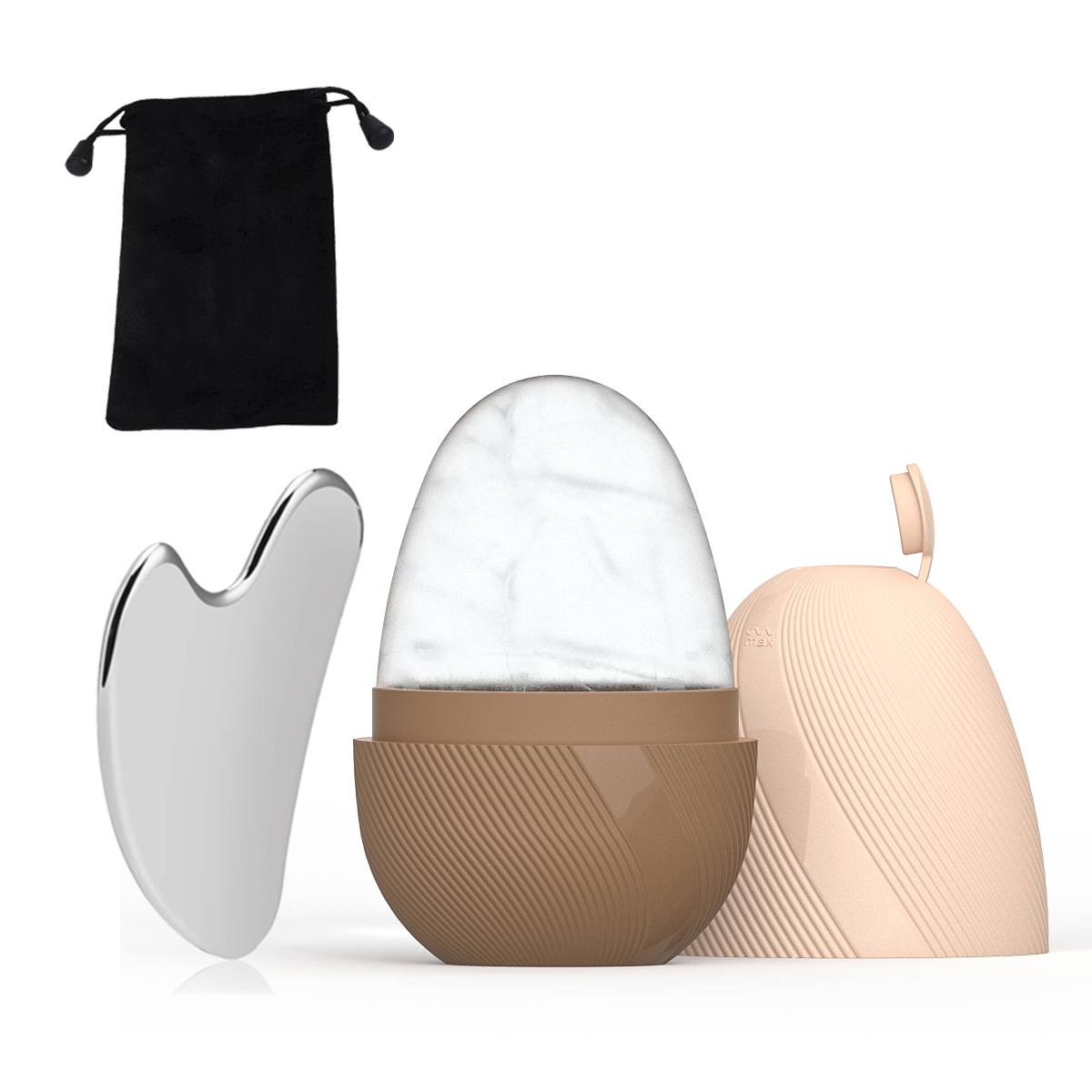 Rolo facial de gelo e conjunto de ferramentas gua sha de aço inoxidável, massageador facial rolo de gelo ferramenta de cuidados com a pele conjunto de beleza ferramenta de contorno de levantamento: Pansy