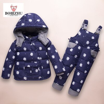 Garçon fille hiver ensemble enfants duvet d'oie 95% + enfant en bas âge manteau à capuche motif quatre couleurs épaissi 1-3 ans bébé hiver Ski Suit