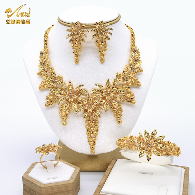 Bridal Jewelery Set Necklace Sets For Women African Earrings Indian Rings Dubai Gold Bracelet Wedding Accessories