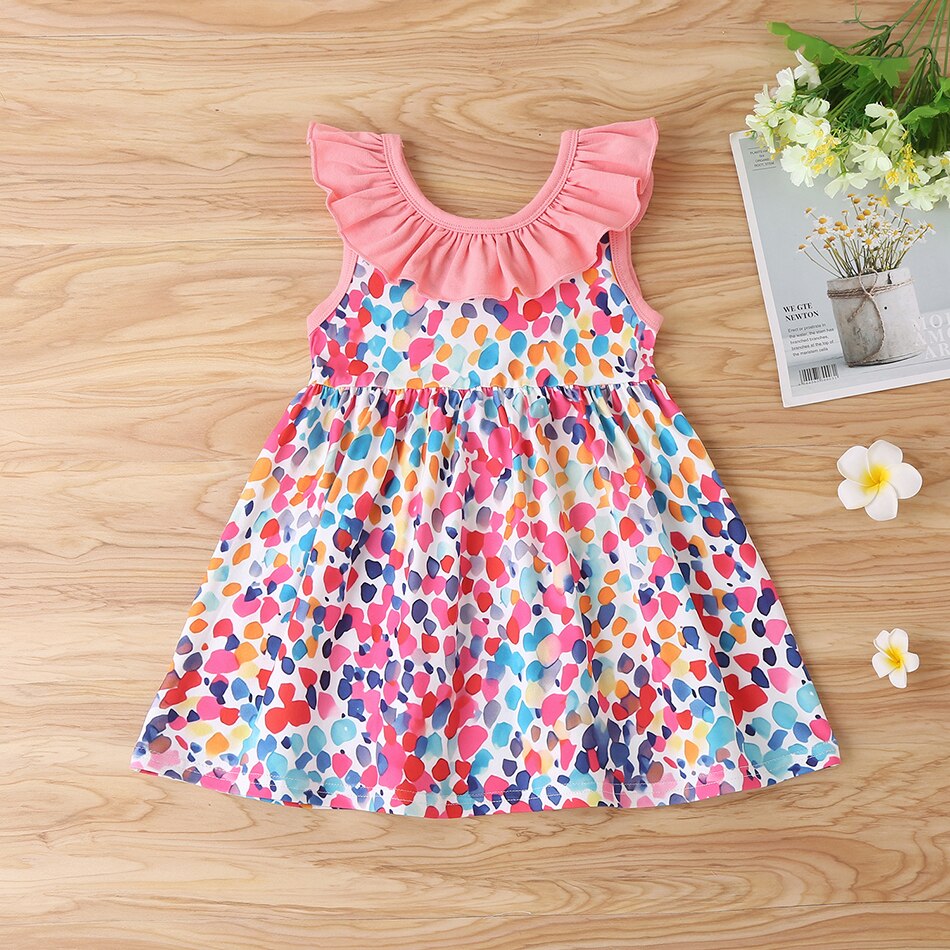 Leuke Baby Meisjes Mouwloze Bloem Print Jurken Kleding Kinderen Zomer Prinses Jurk Kinderen Party Ball Pageant Jurk Outfit
