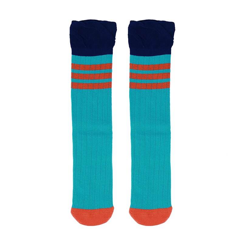 Koreaanse stijl kinder hoge overknee kousen meisjes studenten 4 kleuren gestreepte verdikking ademende kous dij: Blauw