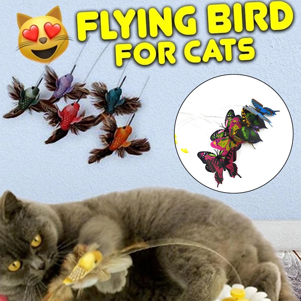 Flying Bird Toy For Cats Funny Cat Stick Cat Supplies Electric Flying Butterfly Flowers Funny Cat Toy