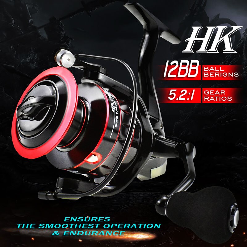Fishing Reel HK 1000-7000 All Metal Spool Spinning Reel 10KG Max Drag 12BB Stainless Steel Handle Carp Fishing Reels