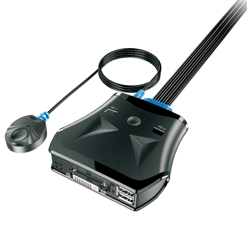 2 Poort Dvi Kvm Switch Dual Monitor Computer Switcher Met Externe Schakelaar Knop Usb 2.0 Hub Ingebouwde