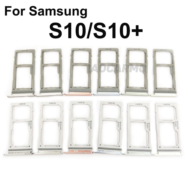 Aocarmo para Samsung Galaxy S10/+ S10plus S10, bandeja de plástico Nano Sim de Metal simple/doble, ranura para MicroSD, SM-G9730 G9750