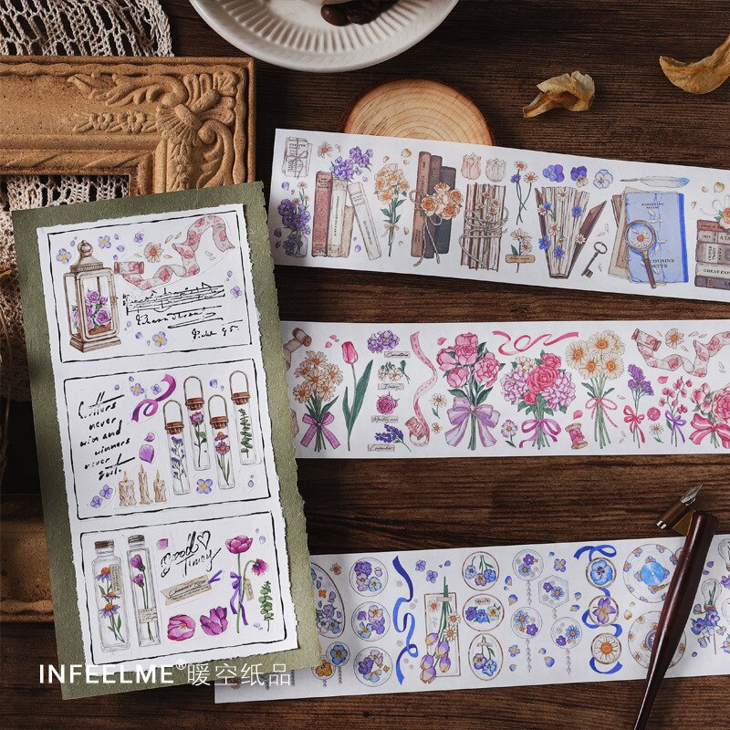 Cintas decorativas Washi para manualidades, bonitas cintas decorativas japonesas grabables, cinta de flores naturales para verano y otoño, manualidades, manualidades, planificador de álbumes de recortes
