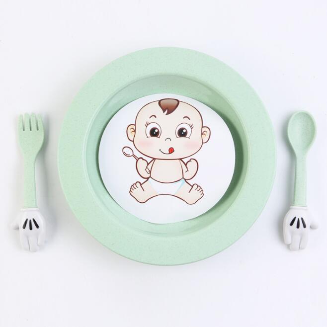 3 stk/sæt babyservice sæt børn spædbørn madskål tallerken frugt snack fade ske børn spisestel børn mad beholder: Grøn