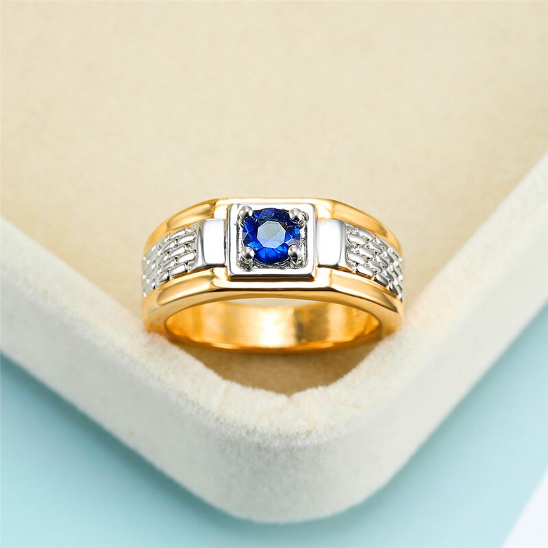 Trendy Vrouwelijke Blue Crystal Stone Ring Charm Big Geel Gouden Trouwringen Voor Vrouwen Beloven Bridal Liefde Engagement Ring