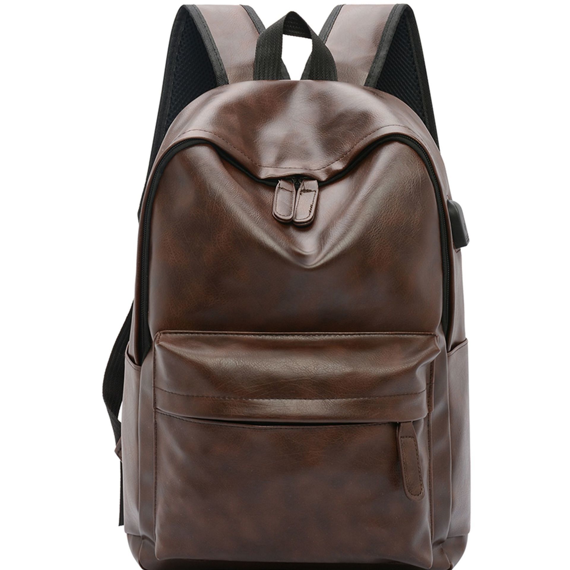 Mochila masculina casual de couro pu, bolsa de ombro para homens, viagem, preta, para adolescentes, com carregamento usb, anti-roubo: brown1