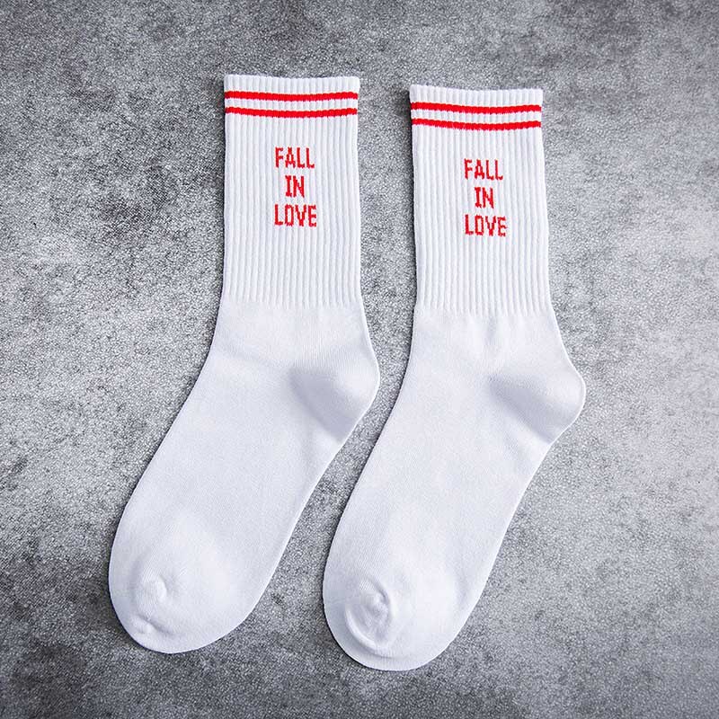 "FALL IN LOVE" Letter Funny Socks Japanese Harajuku White Socks Women Warm Personality Street Sokken Calcetines Mujer: 2