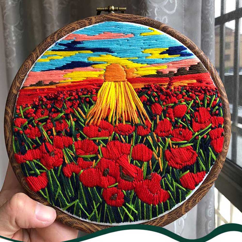 DIY Embroidery Flower Landscape Handwork Needlework for Beginner Cross Stitch kit Ribbon Painting Embroidery Hoop Home Decor