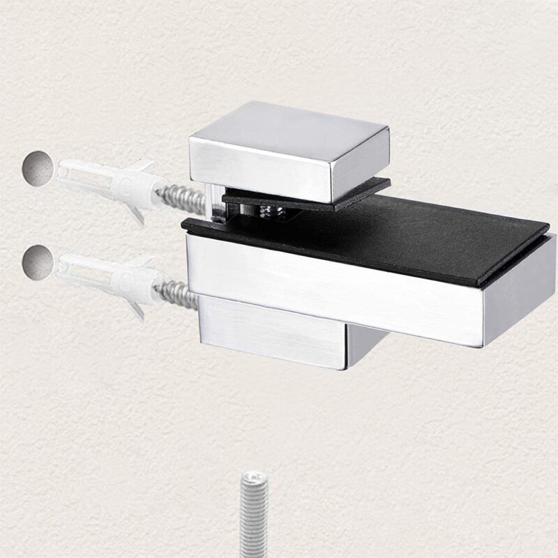 Glass Shelf Bracket, Glass Clamp Solid Zinc Alloy Adjustable Wall Mount for 4-15mm Wood or Glass Shelves, 4Pcs