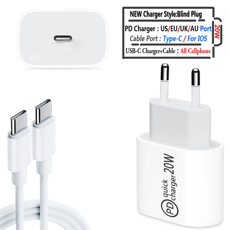 Adaptador de cargador USB tipo C, carga rápida de teléfono, PD, 20W, para iPhone 12, 11 Pro Max, X, Xs, Xr, 7, AirPods, iPad, Huawei, Xiaomi, Samsung