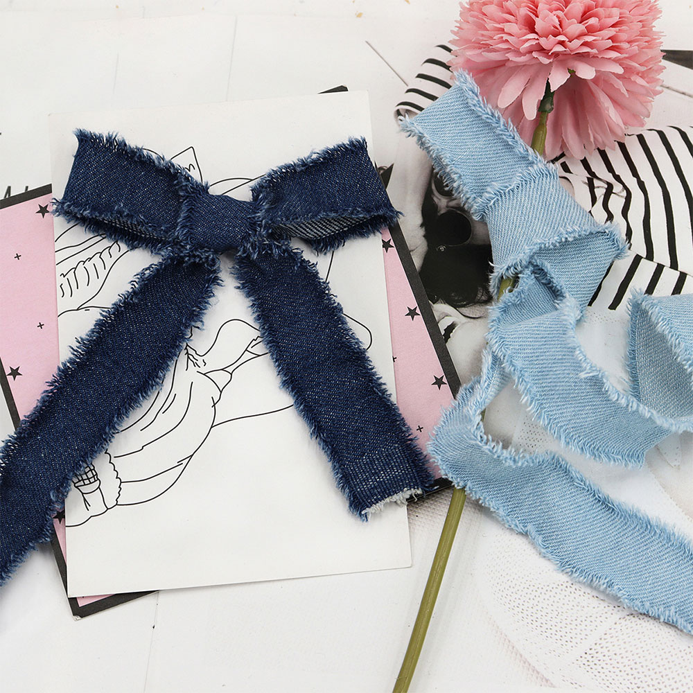 Denim lint jeans doek stof handgemaakte franje zijden linten voor doe-het-zelf naaien ambachten haarspeld strikken kleding blauwe cowboy decoratie