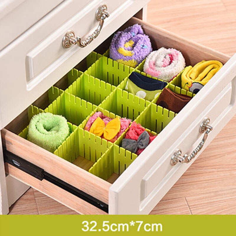 Diy Drawer Storage Rack Detachable Free Combination Partition Desk Organizer Desktop Accessories Household Items: Long section green
