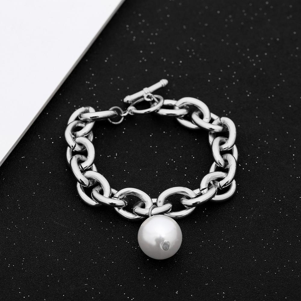 Berlockimitation pärla armband armband för kvinnor armband steampunk lås chunky kedja armband vän par smycken: 7