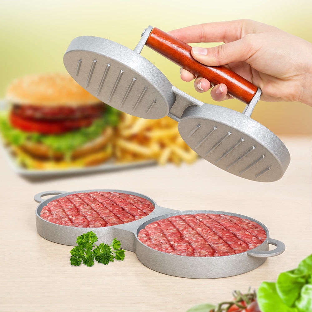 Gör-det-själv-kakor festmakare aluminium nonstick dubbel hamburgerpress hamburgare krabba hem kök bbq matlagningsverktyg