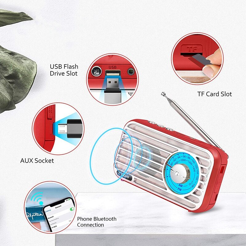 -Retro Radio AM / FM Portable Radio Has The Best Reception The Headphone Jack For Jogging Walking And Travel