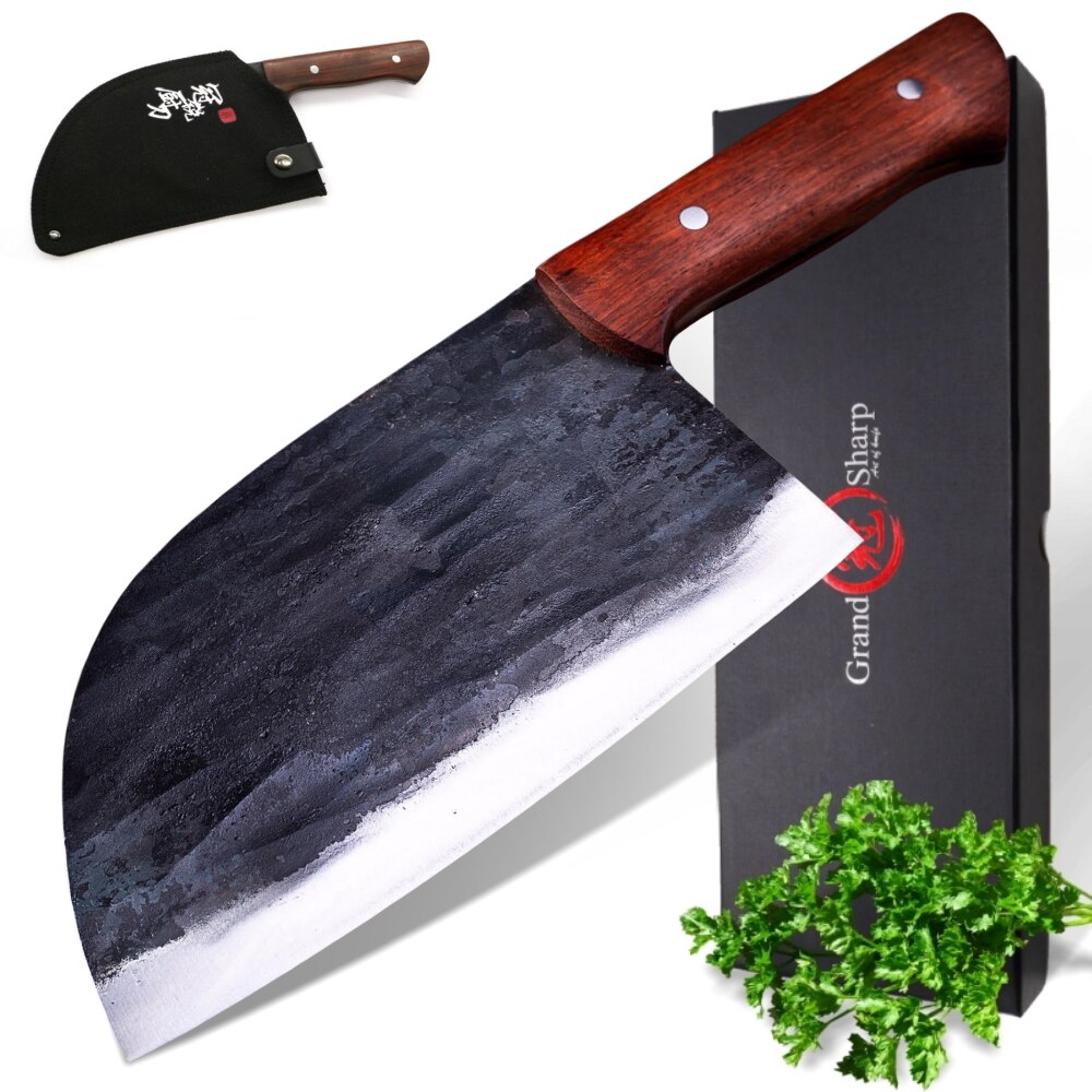 Hand forged Chef Knife BBQ Tools Kitchen Knives High carbon Steel Butcher Knife Chinese Cleaver Vegetables Cutting Box