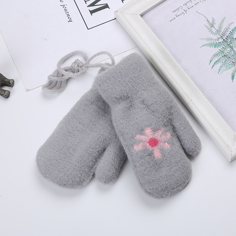 Balleenshiny Winter Warme Wanten Voor Kinderen Aged 0-3 Pluche Gebreide Halter Handschoenen Verdikte Kinderen Warme Outdoor Afdrukken Wanten