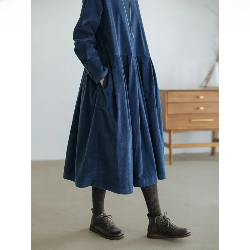 Artistic Corduroy Dress Autumn Women's Long Sleeve Medium-length Dress